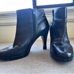 NINE WEST BLACK LEATHER PLATFORM ANKLE BOOTS BOOTIES ALMOND TOE SEXY 4"